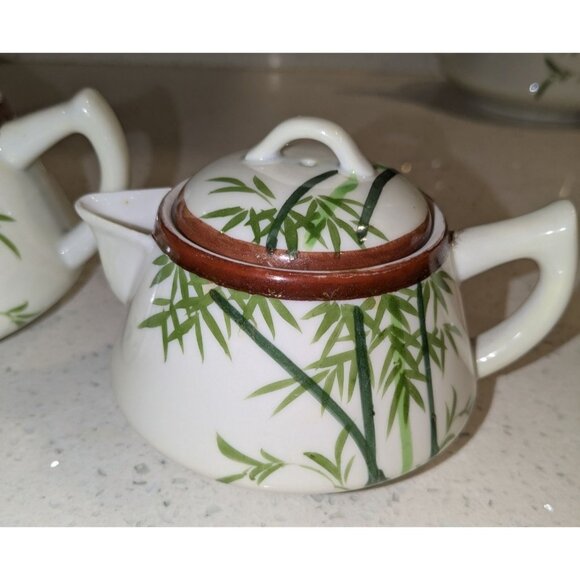 Vintage Japanese Kutani Bamboo Cream Sugar set Hand-Painted Eggshell china - Picture 1 of 15